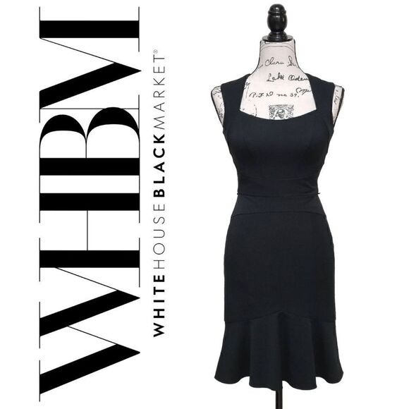 🖤 WHITE HOUSE BLACK MARKET Black Sleeveless Peplum Flippy Hem Sheath Dress - Picture 1 of 16